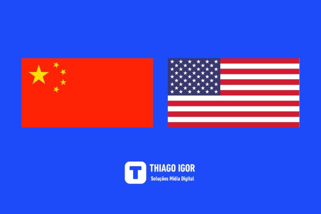 Bandeiras China e Estados Unidos