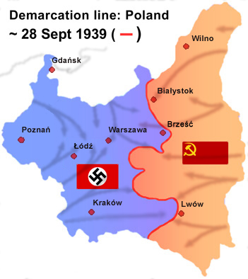 Linha de demarcação entre as forças militares alemãs e soviéticas, após a invasão da Polónia em Setembro de 1939